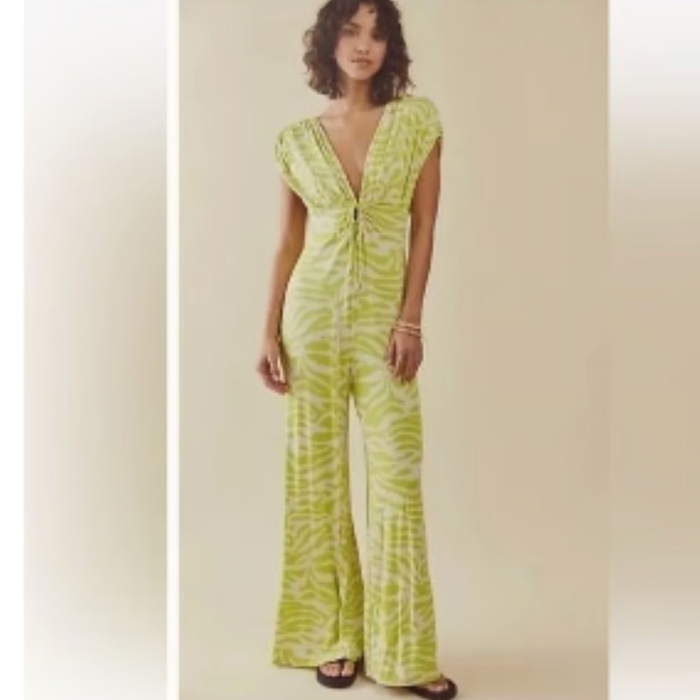 Free People Lemon Zebra-Print Wide Leg Jumpsuit